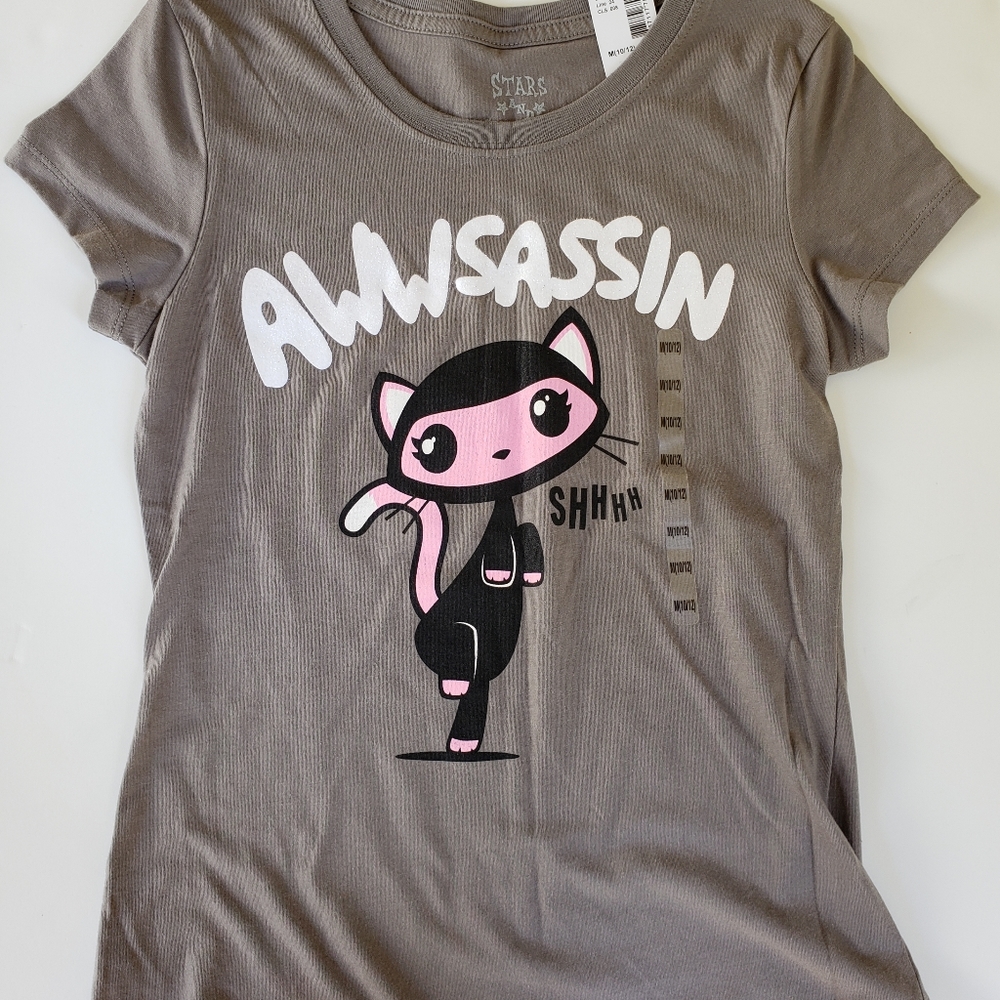 Girls t shirt size Med 10/12 grey and sparkles NEW